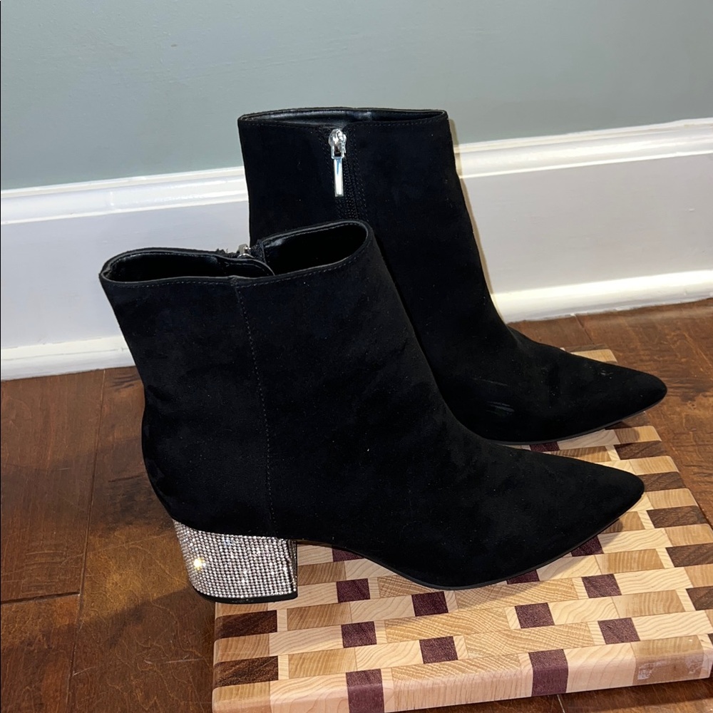 Kaari Blue- Black Ankle Booties with Rhinestone heels Sz 8.5 - Picture 5 of 8